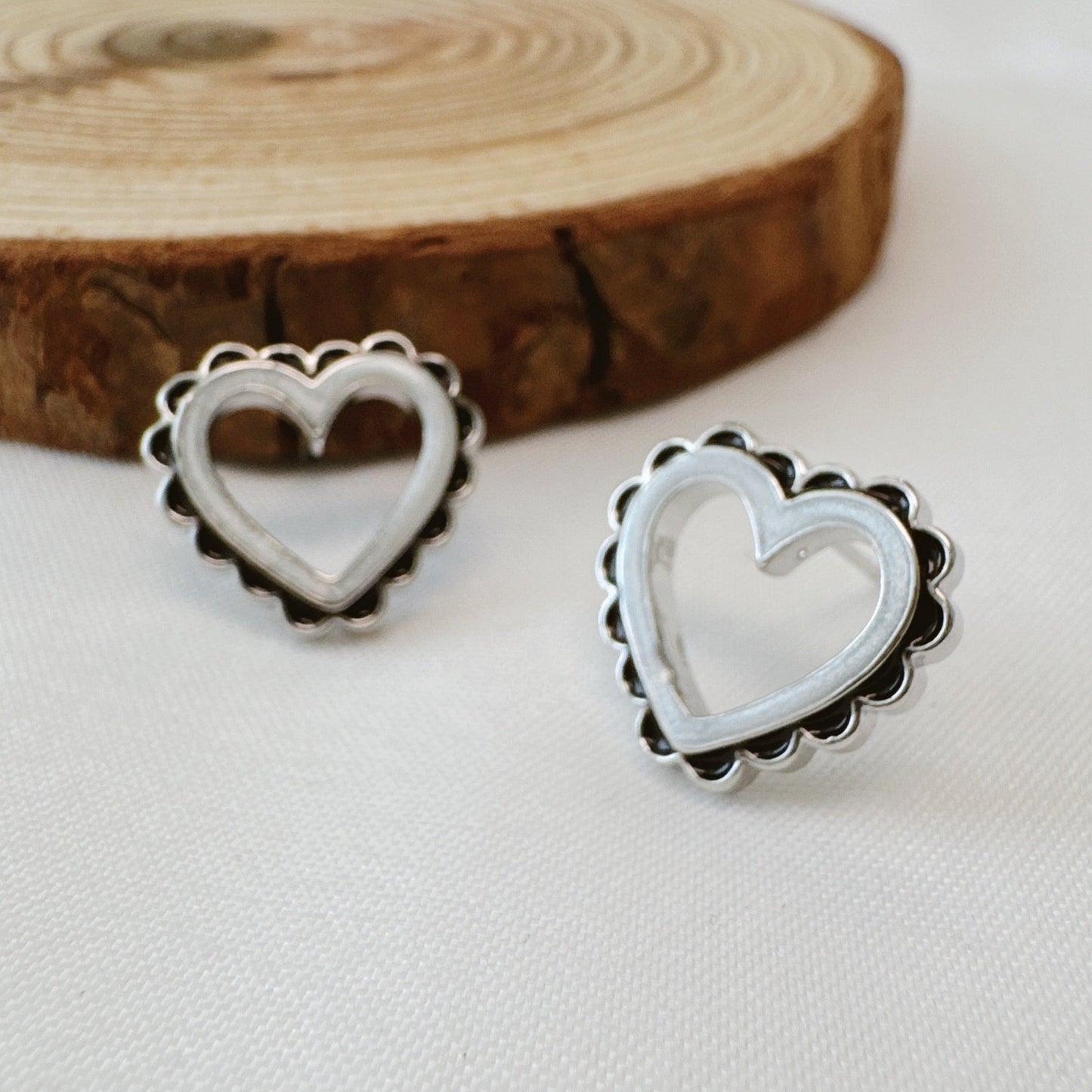 Preciously Scallop Edged Heart Earrings