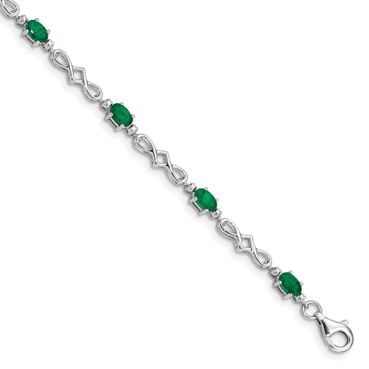 Sterling Silver Rhodium-Plated Emerald and Diamond Bracelet