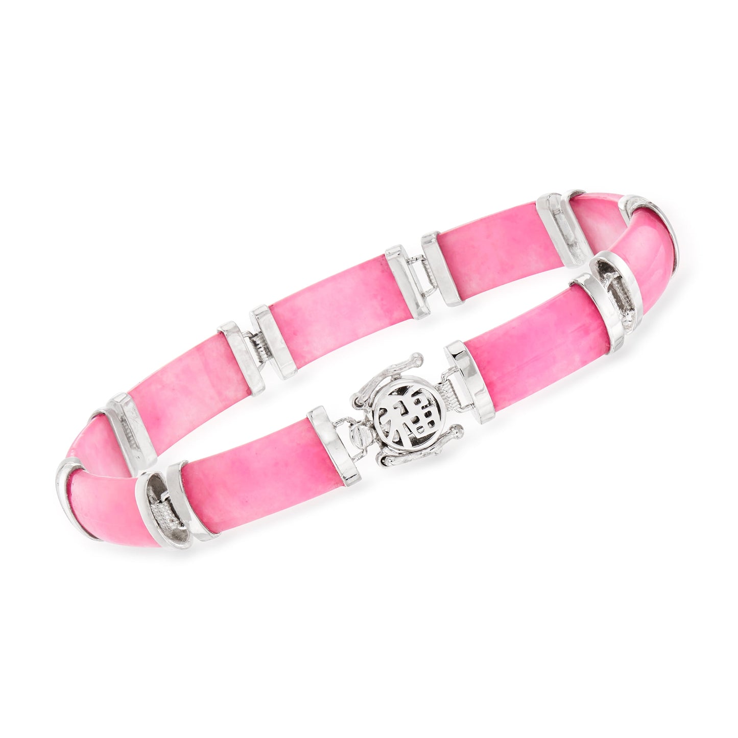 Pink Jade "Good Fortune" Bracelet in Sterling Silver, Women'S, Adult
