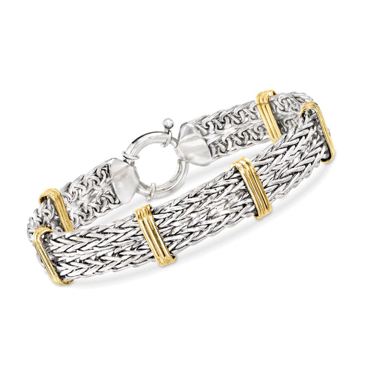 Two-Tone Double Wheat-Link Bracelet in Sterling Silver and 14Kt Gold over Sterling, Women'S, Adult