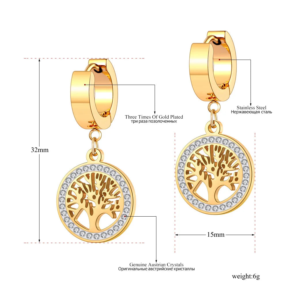 Trendy Titanium Stainless Steel Bohemia Party Hoop Earrings CZ Crystal Tree Earrings Jewelry for Women Girl Серьги E21029