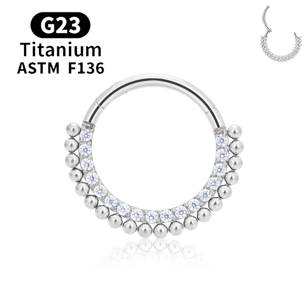 G23 Titanium round Hoop D Shape Nose Ring Daith Heart Earring 16G CZ Hinged Segment Ear Tragus Cartilage Helix Piercing Jewelry