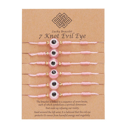 6Pcs/Set 7 Knots Lucky Friendship Bracelets for Woman Men Turkish Evil Eye Red Black Braided Bracelet Charm Adjustable Jewelry