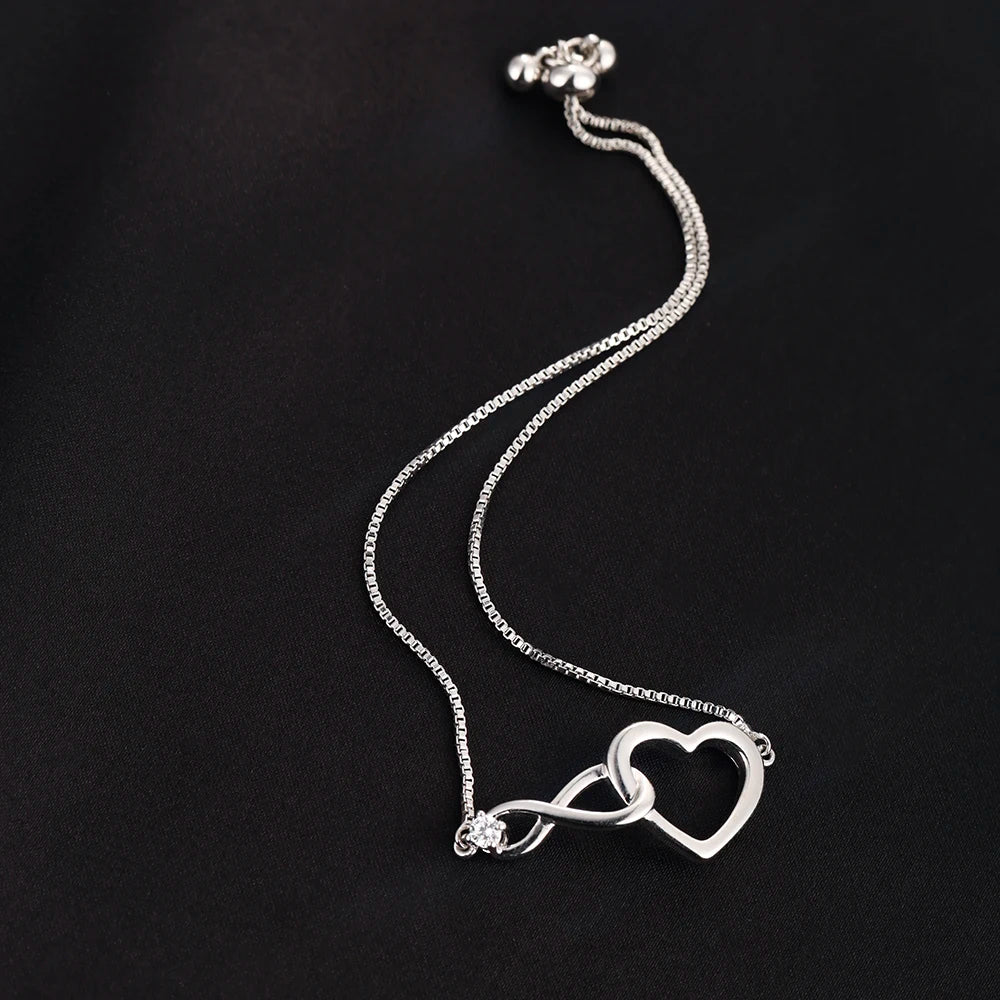 925 Sterling Silver Heart Artificial Crystal Bracelets for Women Luxury Designer Jewelry Accessories Holiday Gifts Stock in USA