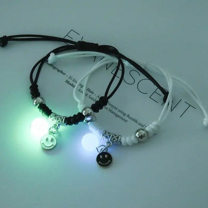Fashion Luminous Beads Star Couple Bracelets for Women Men Charm Cat Flower Heart Key Lock Cross Matching Bracelets Bff Jewelry