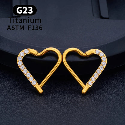 G23 Titanium round Hoop D Shape Nose Ring Daith Heart Earring 16G CZ Hinged Segment Ear Tragus Cartilage Helix Piercing Jewelry