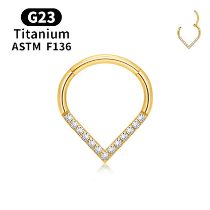 G23 Titanium round Hoop D Shape Nose Ring Daith Heart Earring 16G CZ Hinged Segment Ear Tragus Cartilage Helix Piercing Jewelry