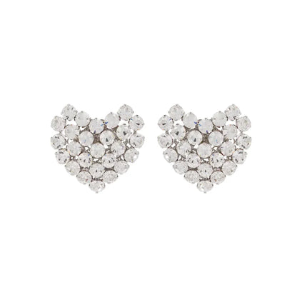 round Crystal Heart Clip on Earrings Wedding for Women Fashion Jewelry Rhinestone Clip Earrings No Piercing Bride Gift