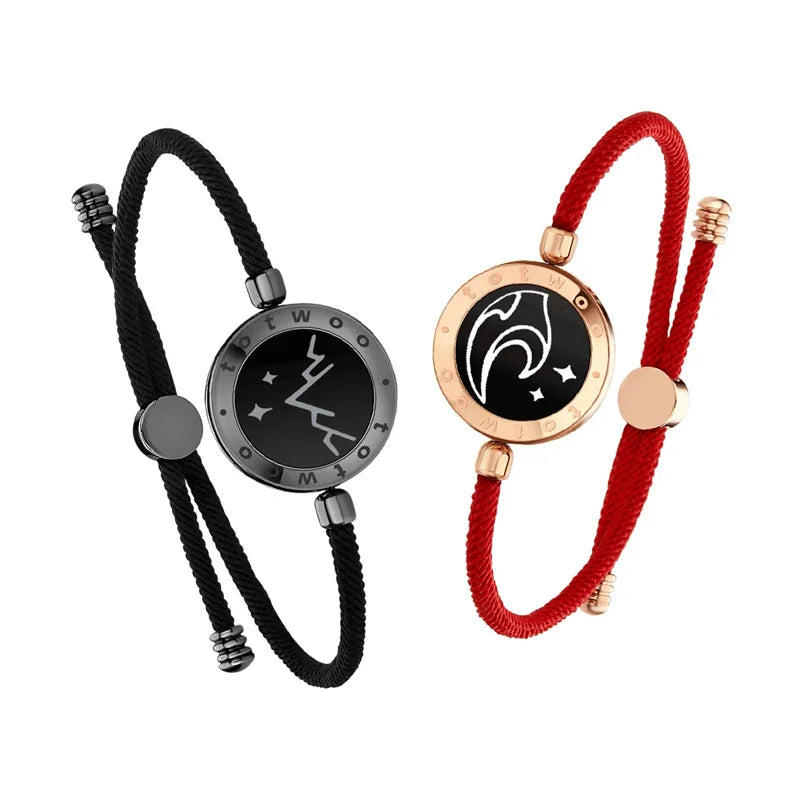 Long Distance Touch Light Up&Vibrate Bracelets for Couples, Long Distance Relationship Gifts Smart Sun&Moon Love Bracelet