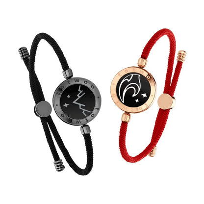 Long Distance Touch Light Up&Vibrate Bracelets for Couples, Long Distance Relationship Gifts Smart Sun&Moon Love Bracelet