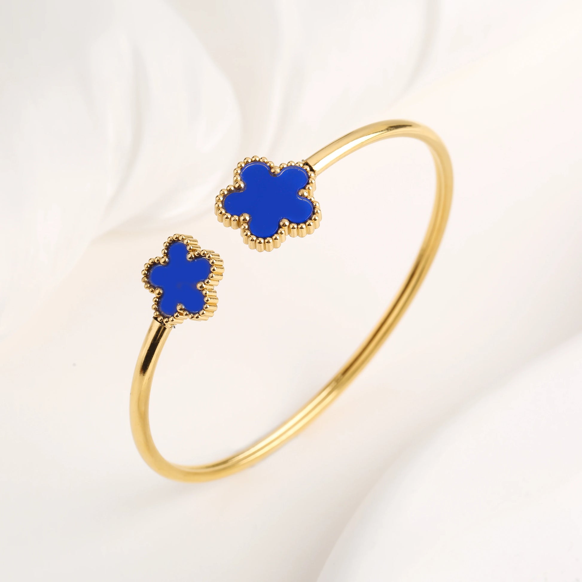 Trend Clover Bracelet for Women Girls 14K Gold Plated Stainless Steel Five Leaf Flower Dainty Lucky Link Bracelets Party Jewelry
