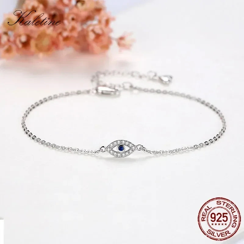Lucky Evil Eye Bracelet 925 Sterling Silver Bracelets for Women Blue Stone CZ Turkey Adjustable Men Jewelry KLTB099