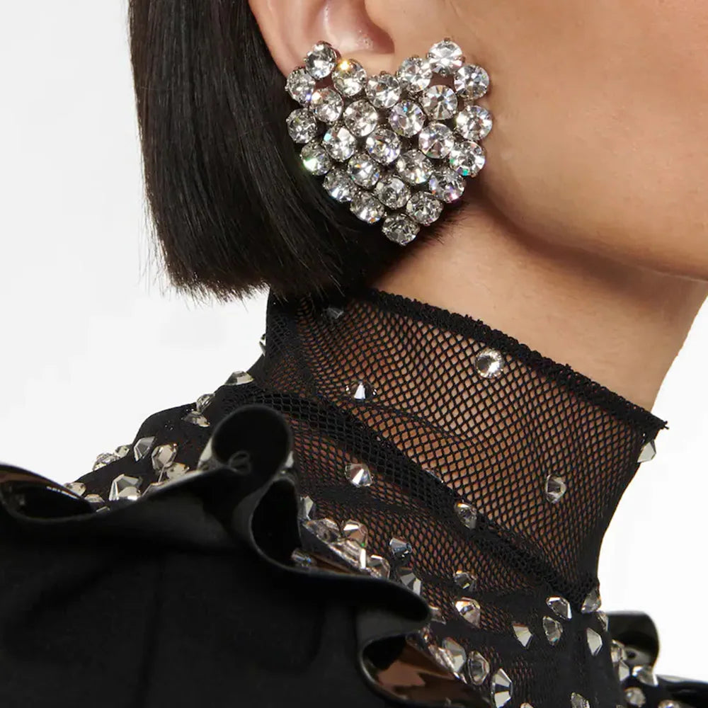 round Crystal Heart Clip on Earrings Wedding for Women Fashion Jewelry Rhinestone Clip Earrings No Piercing Bride Gift