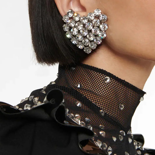 round Crystal Heart Clip on Earrings Wedding for Women Fashion Jewelry Rhinestone Clip Earrings No Piercing Bride Gift