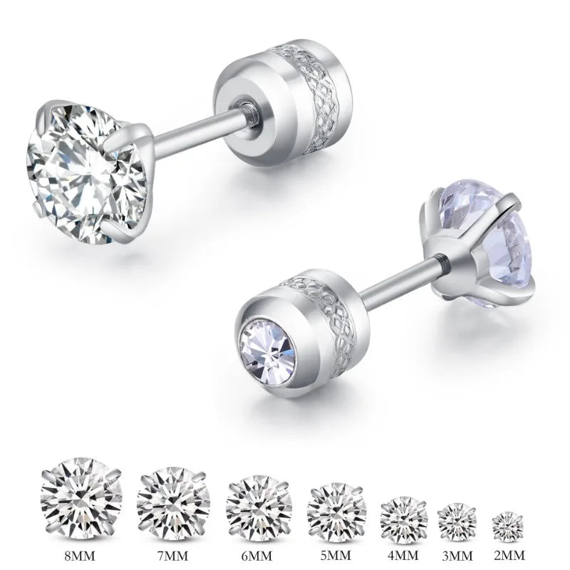 2Pcs 20G Hypoallergenic Titanium Steel Stud Earrings for Men Women, Zircon Screw Back Earring Cartilage Tragus Ear Piercing Gift