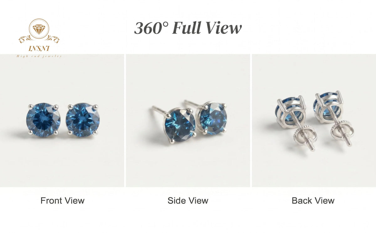 0.5Ct Round Cut Royal Blue Moissanite Stud Earrings for Women