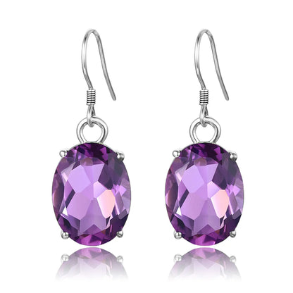 Classic Real 925 Sterling Silver for Women Amethyst Long Drop Earrings Oval Party Banquet Fine Jewelry Female Unique Gift