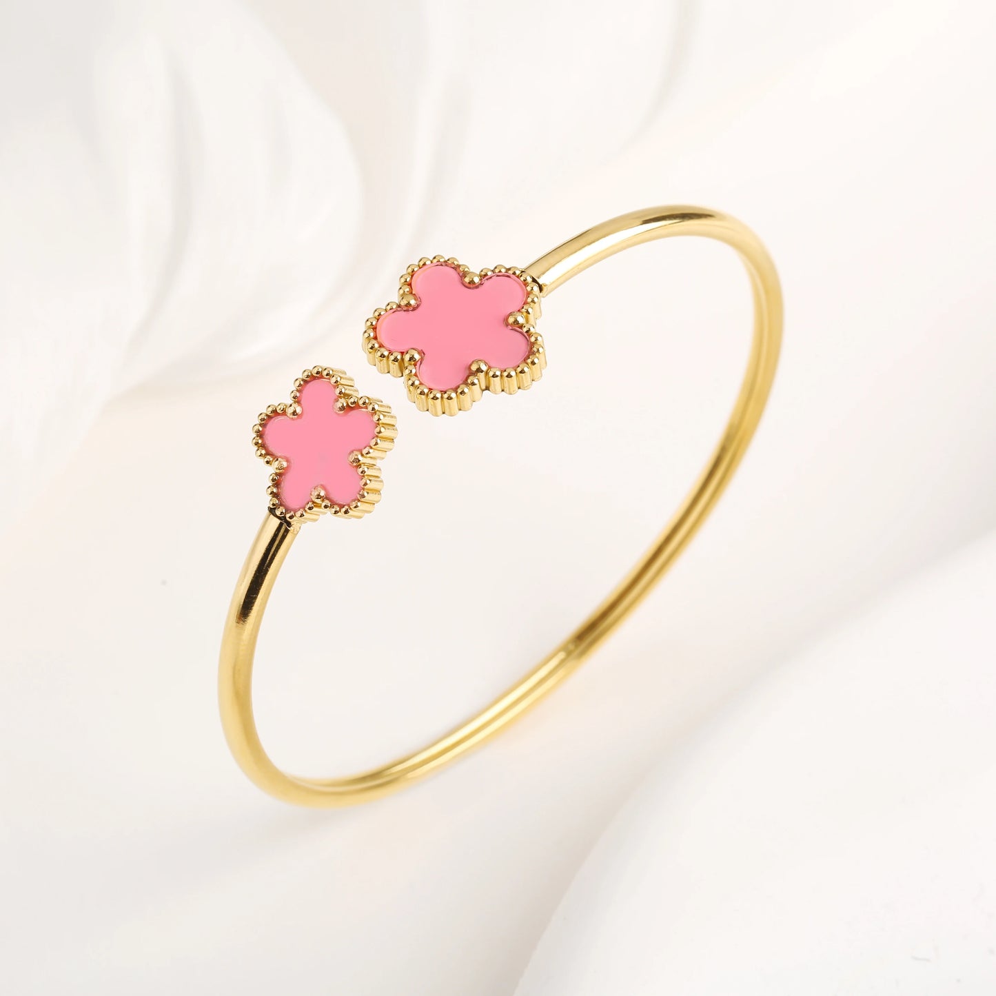 Trend Clover Bracelet for Women Girls 14K Gold Plated Stainless Steel Five Leaf Flower Dainty Lucky Link Bracelets Party Jewelry