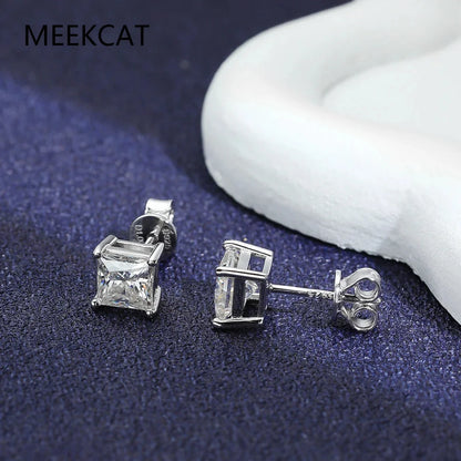 2 Carat Princess Cut Moissanite 4 Prong Solitaire Stud Earrings in 18K White Gold Plating for Women