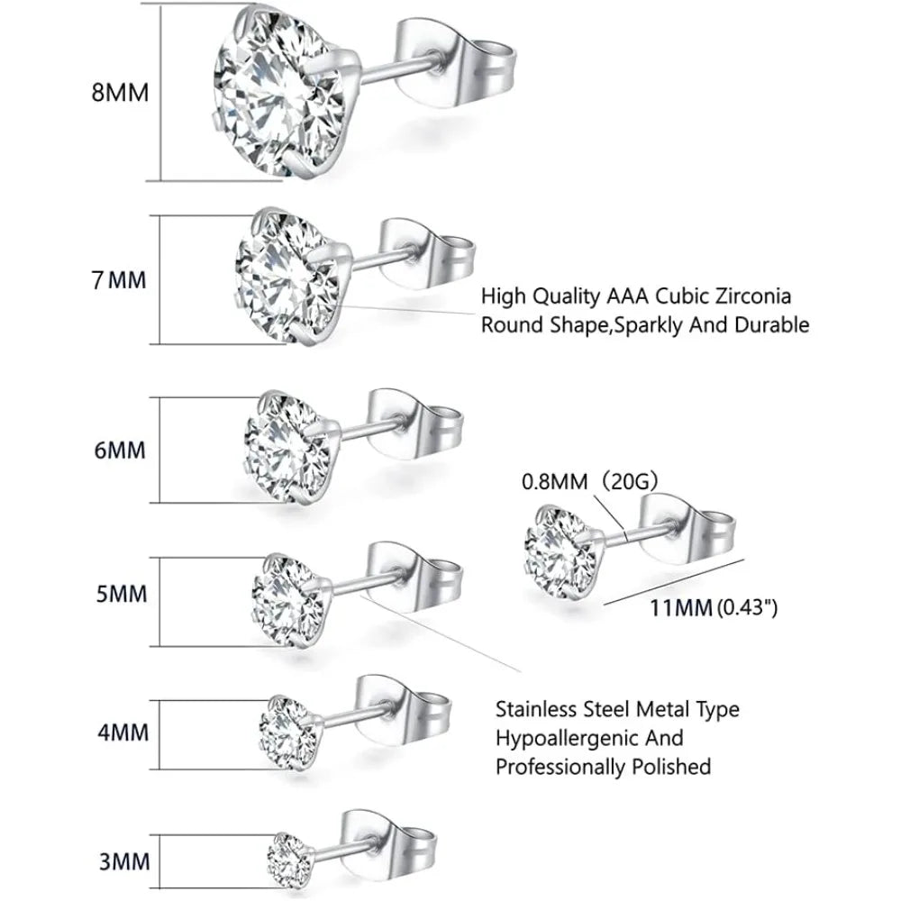 Butterfly Buckle Titanium Steel Stud Earrings 6 Pairs