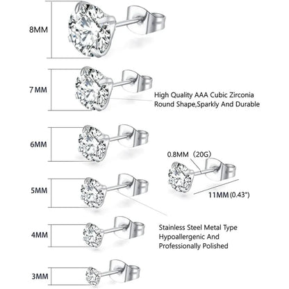 Butterfly Buckle Titanium Steel Stud Earrings 6 Pairs