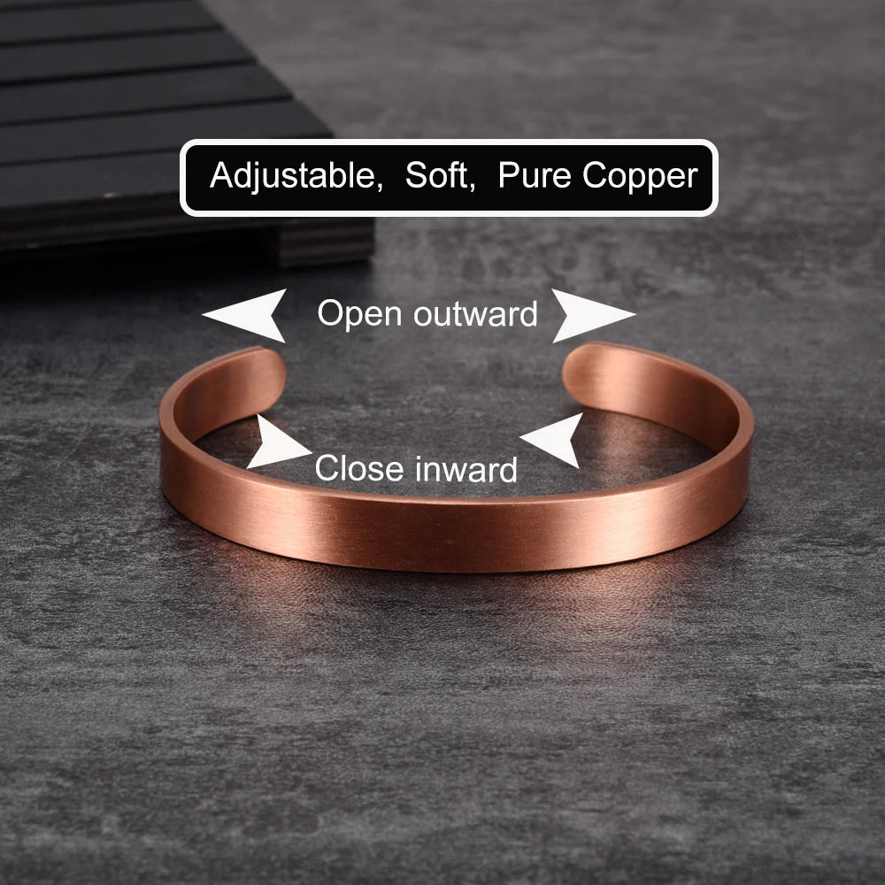 Pure Copper Bracelets Matte Adjustable Open Cuff 9.5Mm Wide Bangles Soft Metal Resizable Jewelry for Men Women Gifts