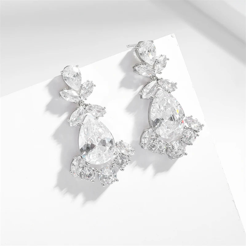 Fashion Cubic Zircon Chandelier Dangle Drop Earrings for Women Wedding Party Jewelry