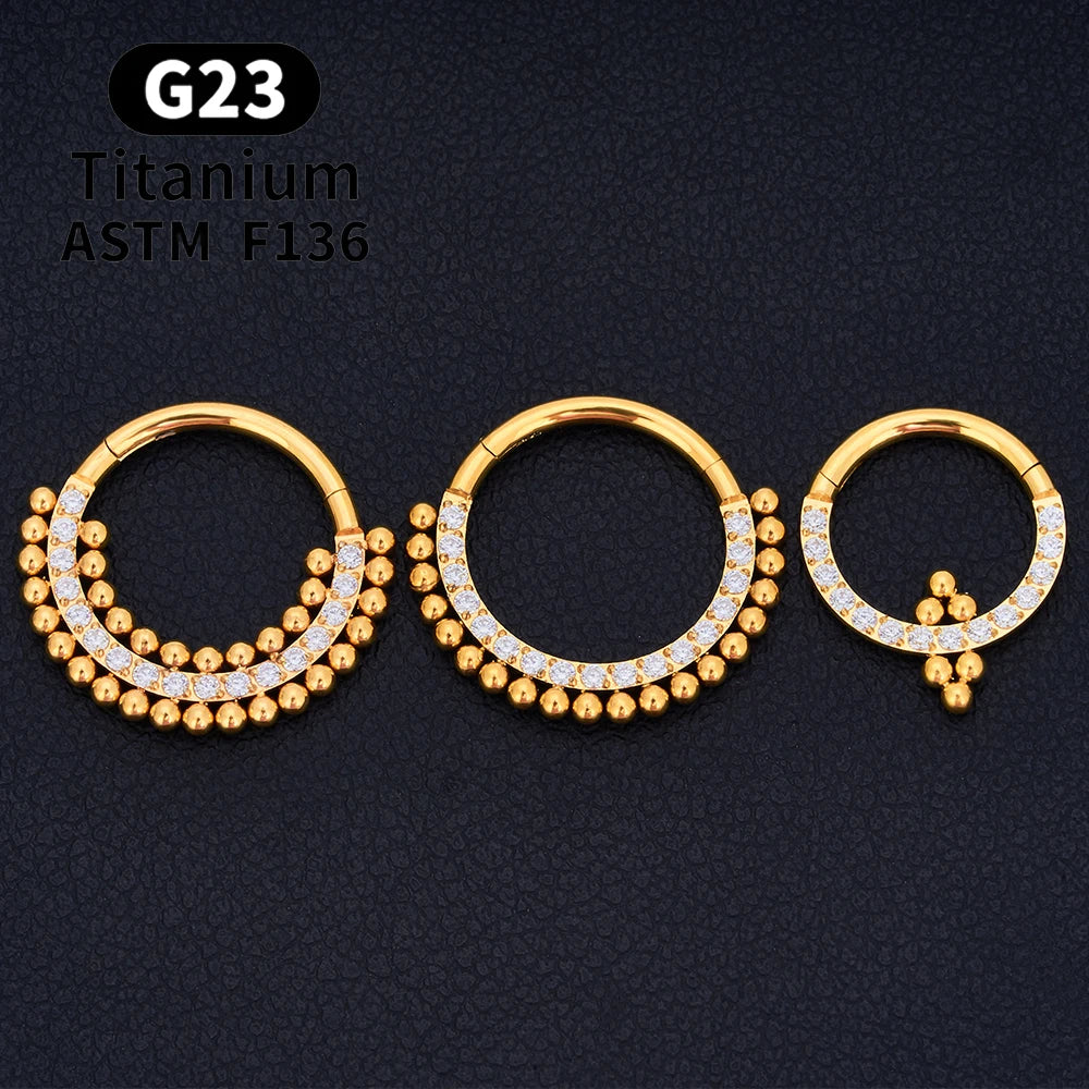 G23 Titanium round Hoop D Shape Nose Ring Daith Heart Earring 16G CZ Hinged Segment Ear Tragus Cartilage Helix Piercing Jewelry
