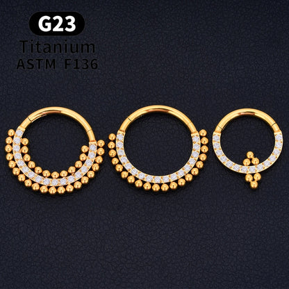 G23 Titanium round Hoop D Shape Nose Ring Daith Heart Earring 16G CZ Hinged Segment Ear Tragus Cartilage Helix Piercing Jewelry