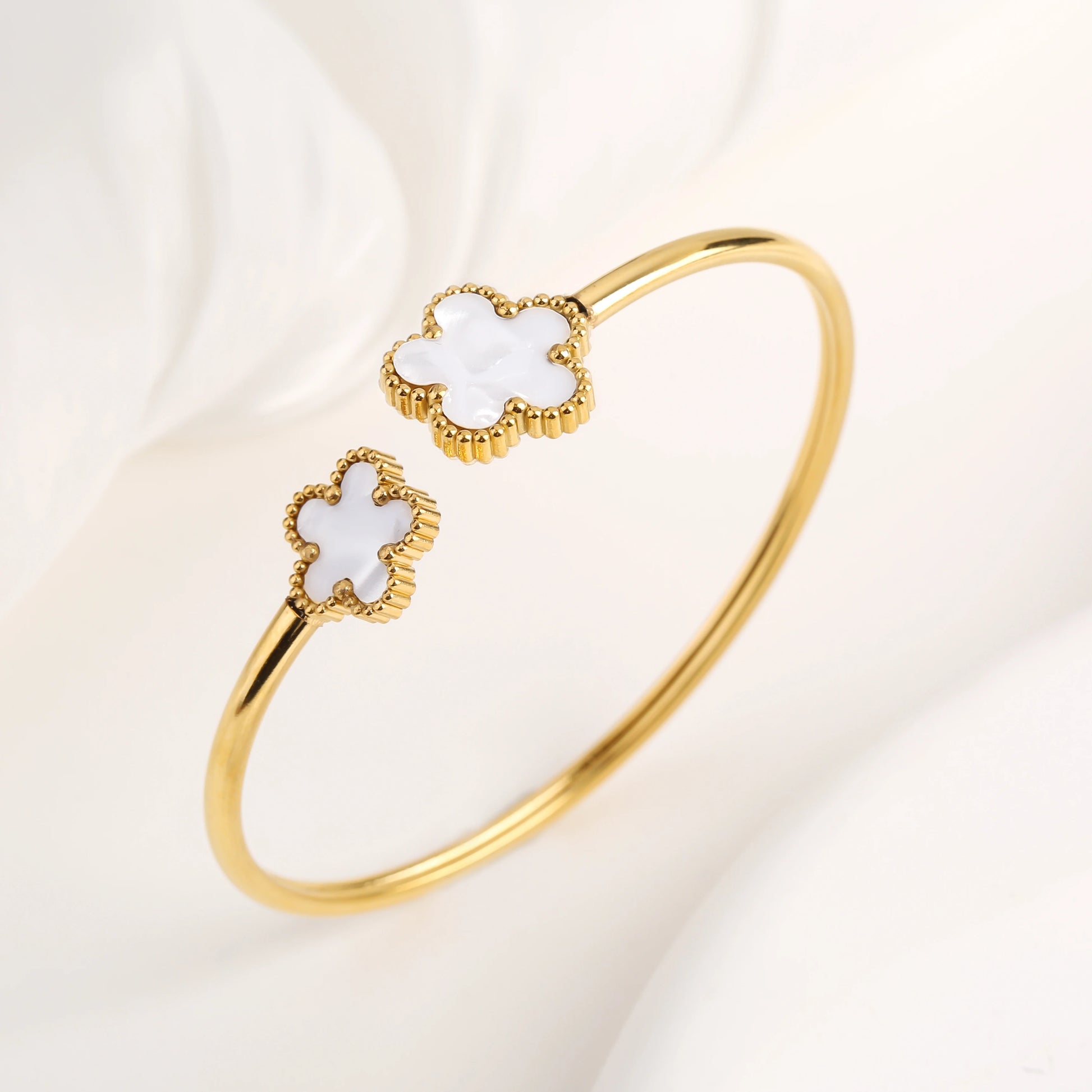Trend Clover Bracelet for Women Girls 14K Gold Plated Stainless Steel Five Leaf Flower Dainty Lucky Link Bracelets Party Jewelry