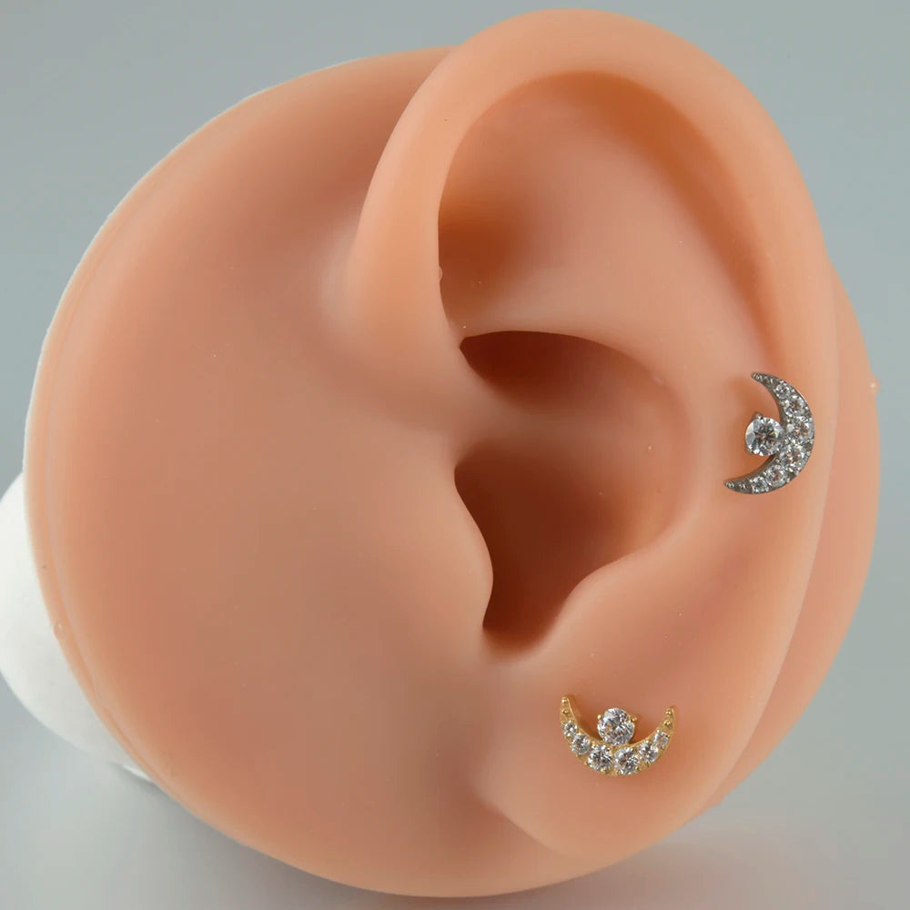 1PC G23 Titanium Moon Cross Cz Silver/Gold Labret Lip Studs Ear Cartilage Tragus Helix Earrings Daith Lobe Piercing Body Jewelry