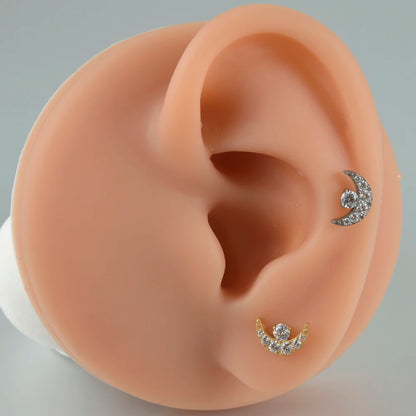 1PC G23 Titanium Moon Cross Cz Silver/Gold Labret Lip Studs Ear Cartilage Tragus Helix Earrings Daith Lobe Piercing Body Jewelry