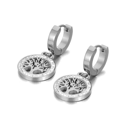 Trendy Titanium Stainless Steel Bohemia Party Hoop Earrings CZ Crystal Tree Earrings Jewelry for Women Girl Серьги E21029