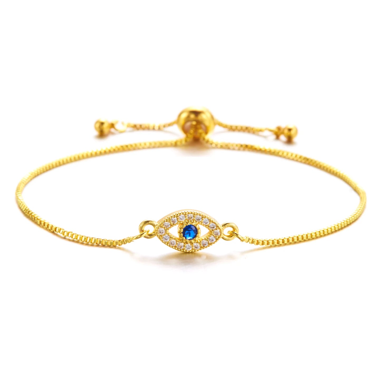 Exquisite Zircon Blue Crystal Evil Eye Bracelet Classic Turkish Lucky Eyes Gold Color Chain Bracelets for Women Men Jewelry Gift