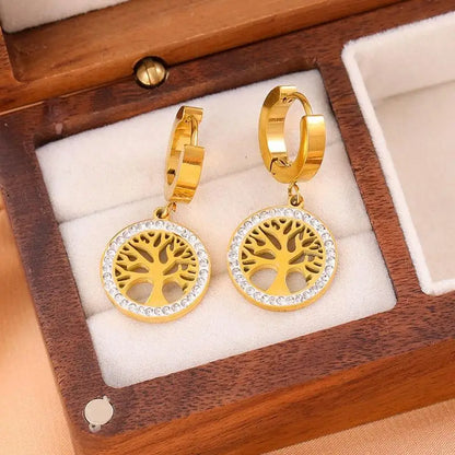 Lokaer Trendy Titanium Stainless Steel Bohemia Party Hoop Earrings CZ Crystal Tree Earrings Jewelry for Women Girl Серьги