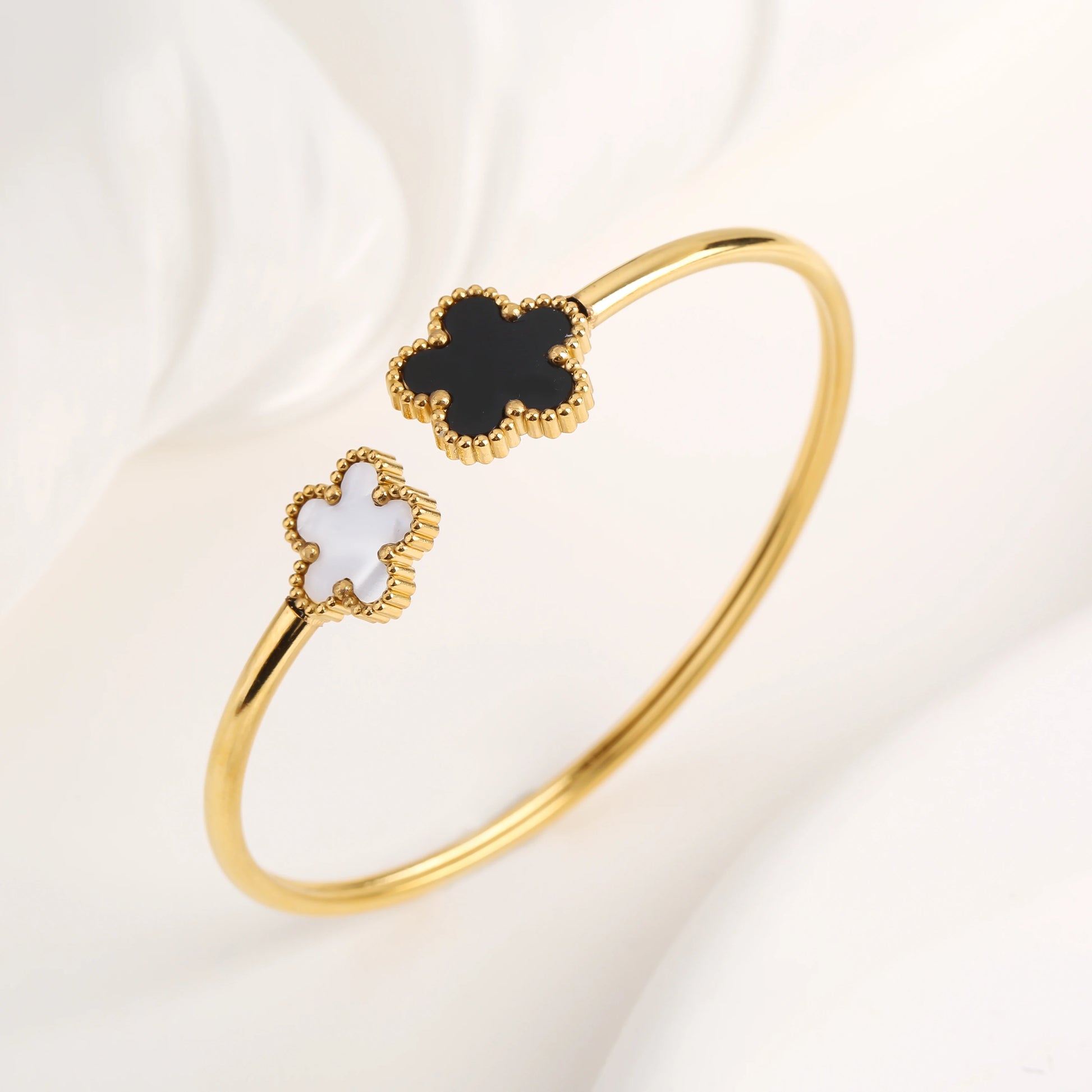 Trend Clover Bracelet for Women Girls 14K Gold Plated Stainless Steel Five Leaf Flower Dainty Lucky Link Bracelets Party Jewelry