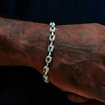 Fine Jewelry White Gold Emerald Bracelet with Diamond 7Mm Iced Green Emerald Bracelet Gemstone Women Men Gift