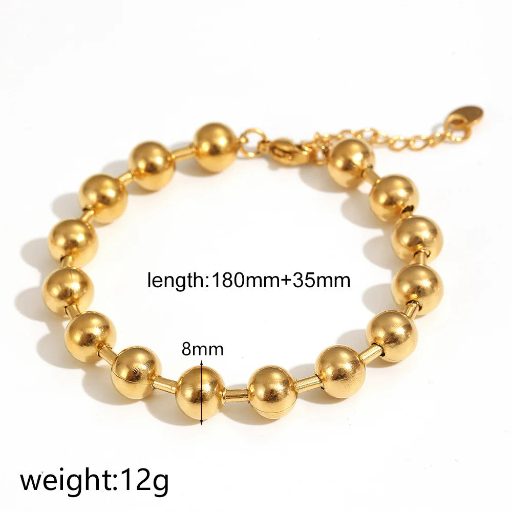316L Light Luxury Niche round Bead Bracelet, Non-Fading, 18K Gold Plated, Stackable Jewelry for Men and Women Daily Wear