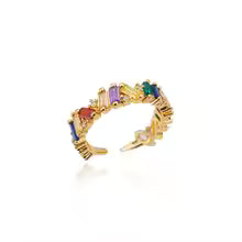 Rainbow Geometric  Zircon Rings for Women Gold Stainless Steel