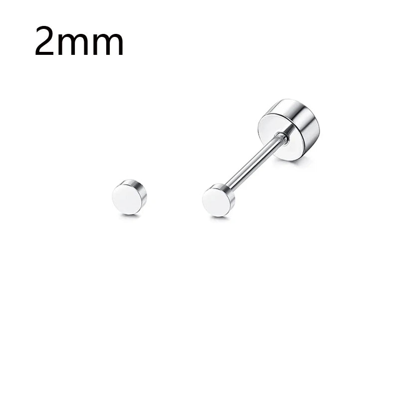 1 Pair Stainless Steel Small Tiny CZ Ball Flat Back Stud Earring Multiple Piercing Cartilage Hoop Earrings for Women Men
