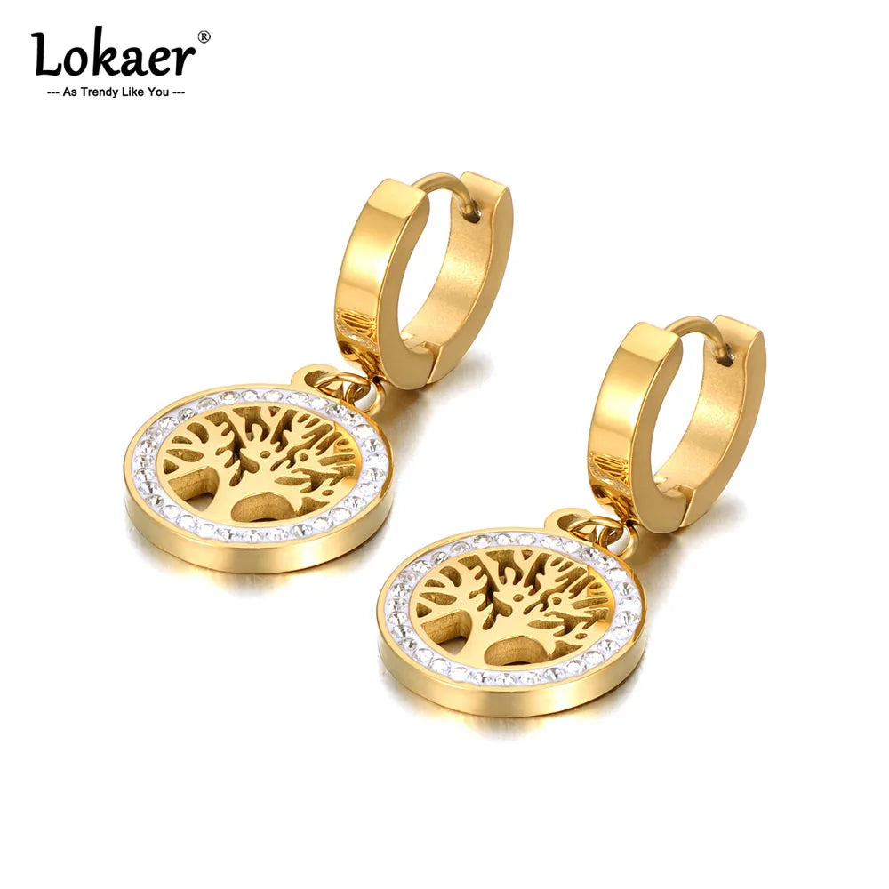 Trendy Titanium Stainless Steel Bohemia Party Hoop Earrings CZ Crystal Tree Earrings Jewelry for Women Girl Серьги E21029