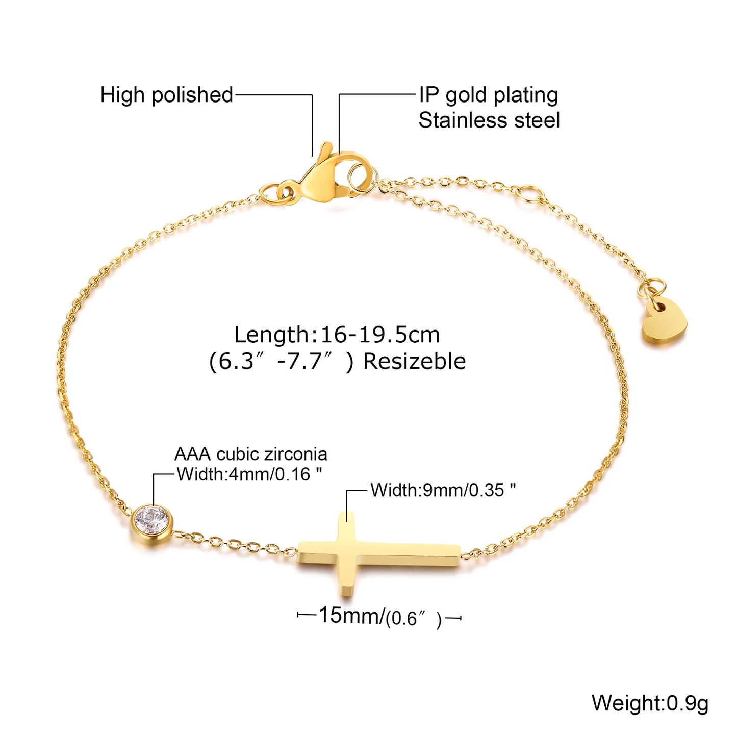 Birthstone Zirconia Thin Chain Link Cross Bracelet Stainless Steel Women'S Adjustable Link Stacked Layered Chain Bracelets