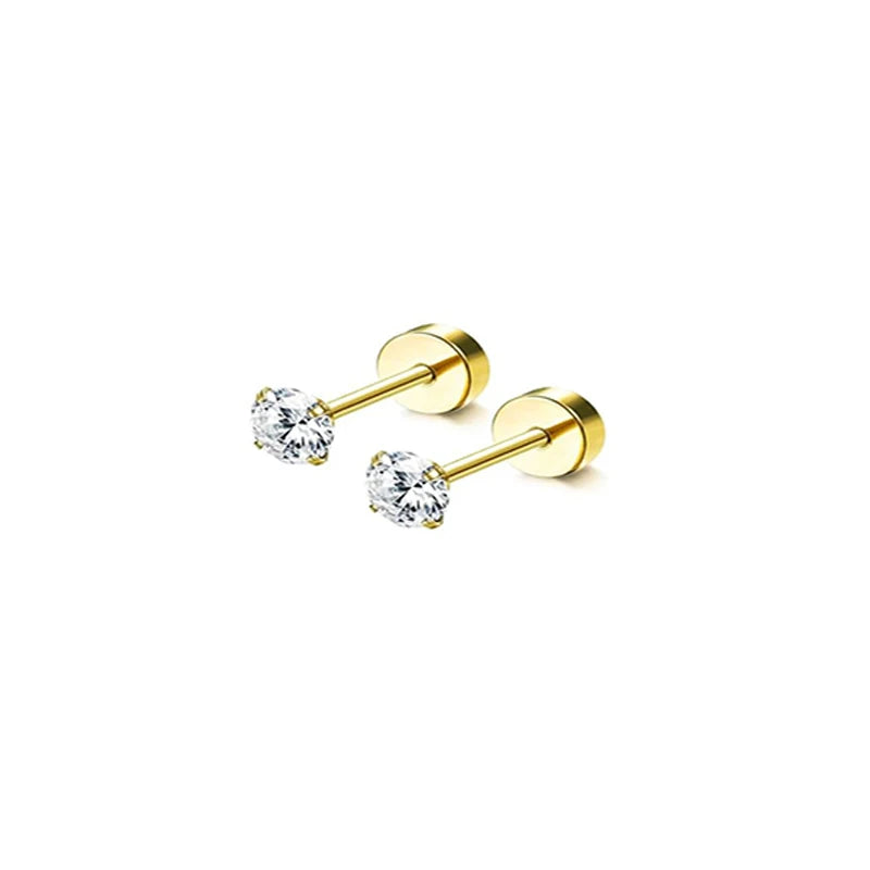 2Pcs 14K Gold Plated Flat Back Stud Earrings for Women, Hypoallergenic Stainless Steel Screw Back Cartigale Conch Helix Earrings