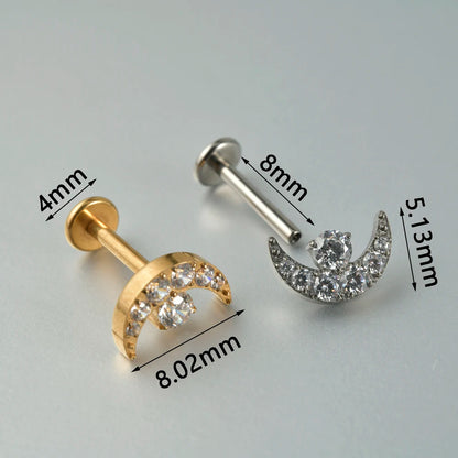 1PC G23 Titanium Moon Cross Cz Silver/Gold Labret Lip Studs Ear Cartilage Tragus Helix Earrings Daith Lobe Piercing Body Jewelry