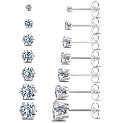 1 Pair Hypoallergenic Titanium Stainless Steel Cubic Zirconia Stud Earrings CZ Cartilage Earrings Set for Women Men 2-8Mm