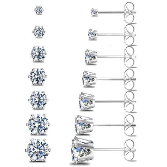 1 Pair Hypoallergenic Titanium Stainless Steel Cubic Zirconia Stud Earrings CZ Cartilage Earrings Set for Women Men 2-8Mm