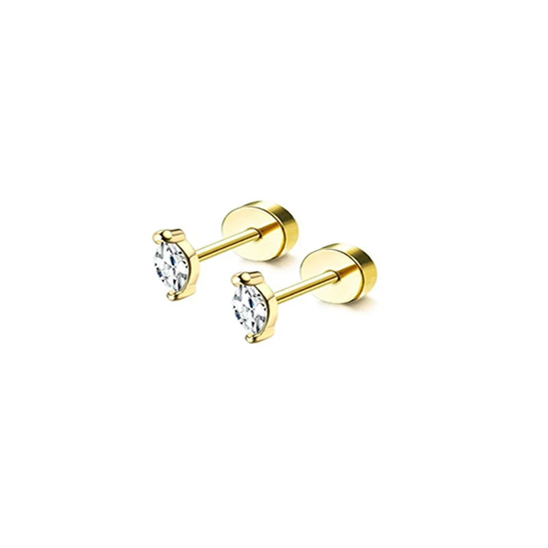 2Pcs 14K Gold Plated Flat Back Stud Earrings for Women, Hypoallergenic Stainless Steel Screw Back Cartigale Conch Helix Earrings