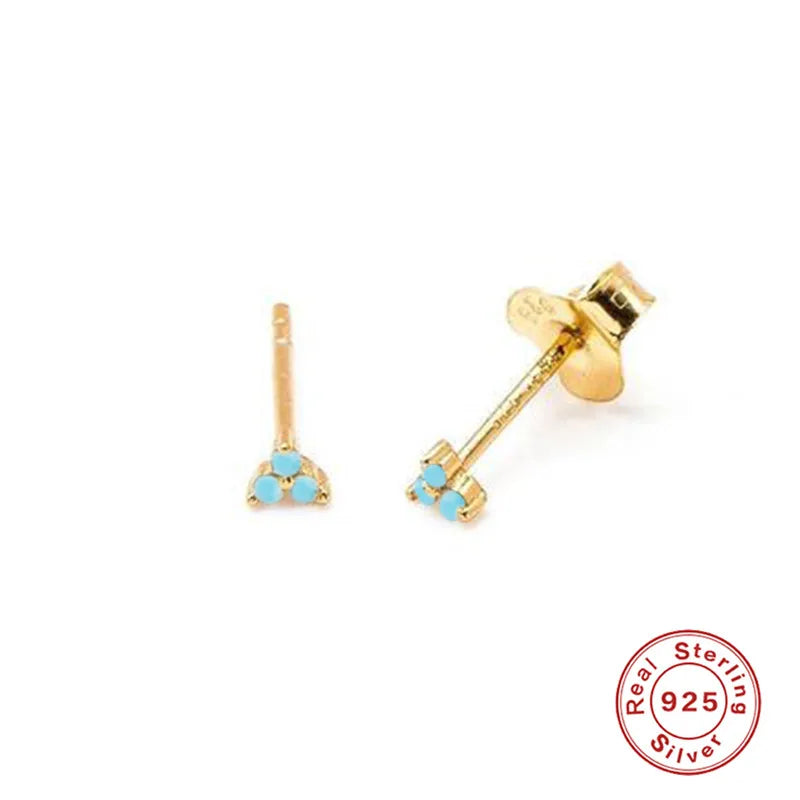 Simple Turquoise Stone Clover Stud Earrings for Women Triangle Small Stud Earrings Piercing 925 Sterling Silver Jewelry