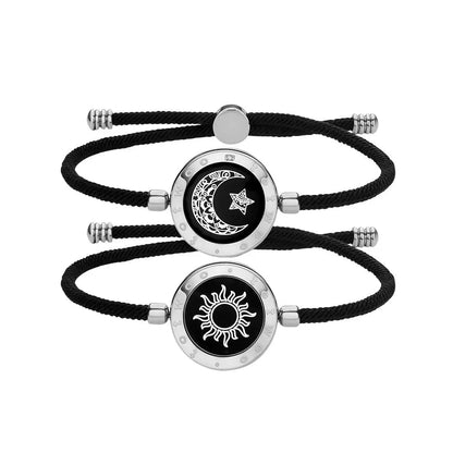 Long Distance Touch Light Up&Vibrate Bracelets for Couples, Long Distance Relationship Gifts Smart Sun&Moon Love Bracelet