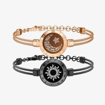 Long Distance Touch Light Up&Vibrate Bracelets for Couples, Long Distance Relationship Gifts Smart Sun&Moon Love Bracelet